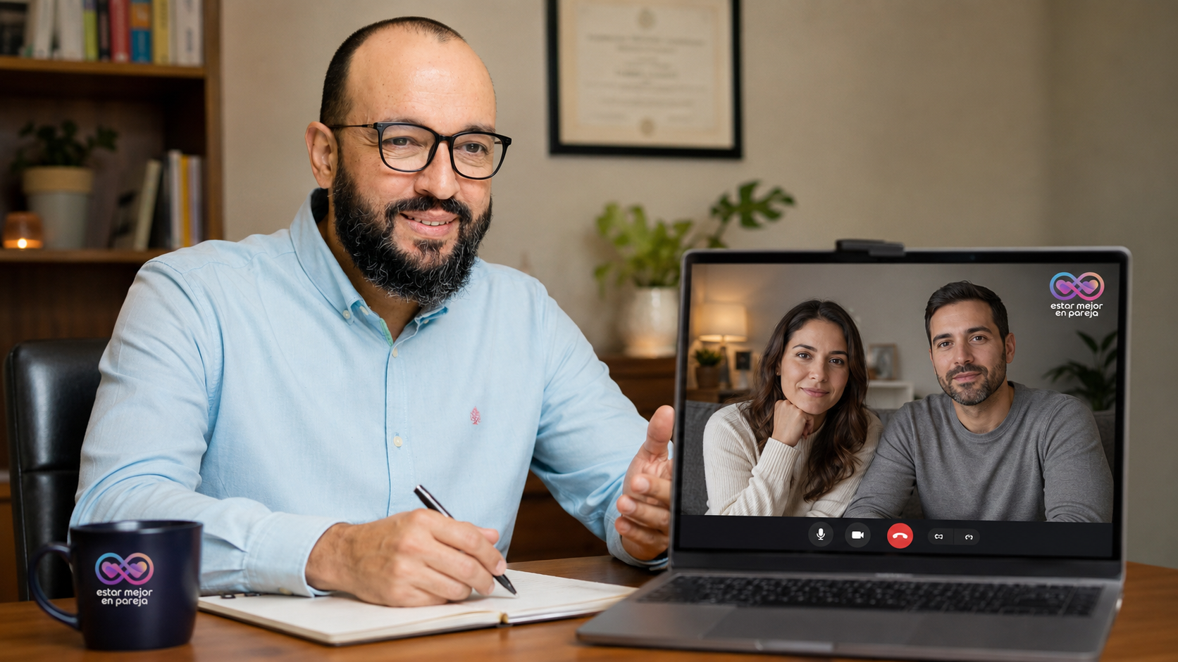Psicólogo Sergio Montoya Chica atendiendo una videoconsulta de Estar Mejor en Pareja